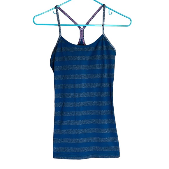LULULEMON Striped Green and Heather Racerback Tanktop.Built in shelf bra w/pads - Picture 1 of 11